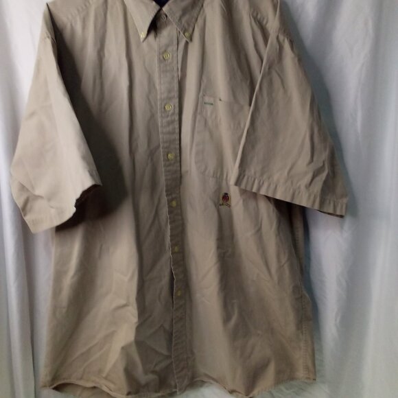 Tommy Hilfiger Shirt Men XL Button Down Short Sleeve Pocket Tan - Picture 2 of 12